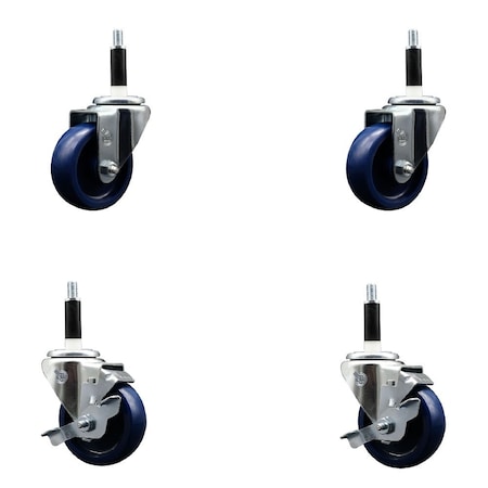 Service Caster 3.5'' Solid Poly Wheel Swivel 7/8'' Expanding Stem Caster Set 2 Brakes, 4PK SCC-EX20S3514-SPUS-2-TLB-2-78